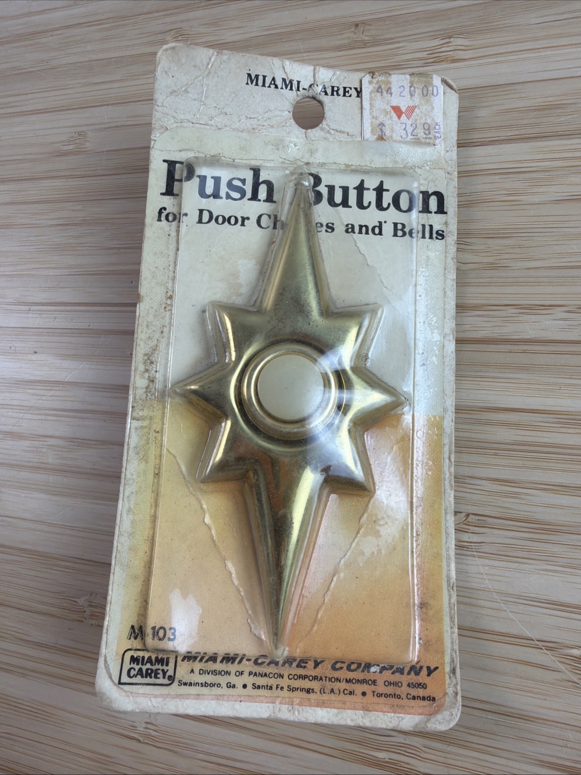 New Old Stock Miami Carey Gold Vintage Starburst Push Button Doorbell