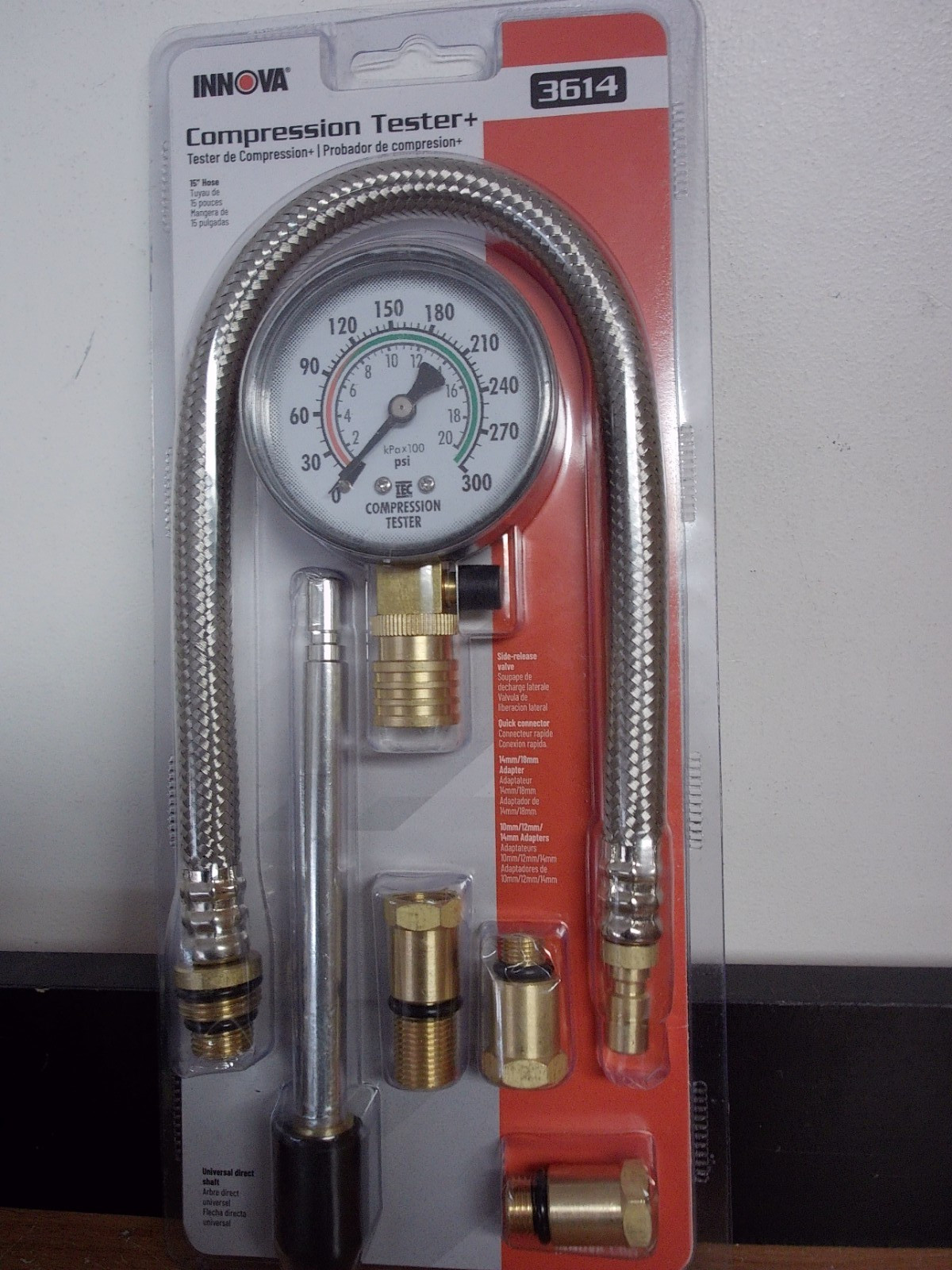 NEW INNOVA 3614 COMPRESSION TESTOR PLUS KIT 18MM 14MM 10MM 12MM ADAPTER 15" HOSE