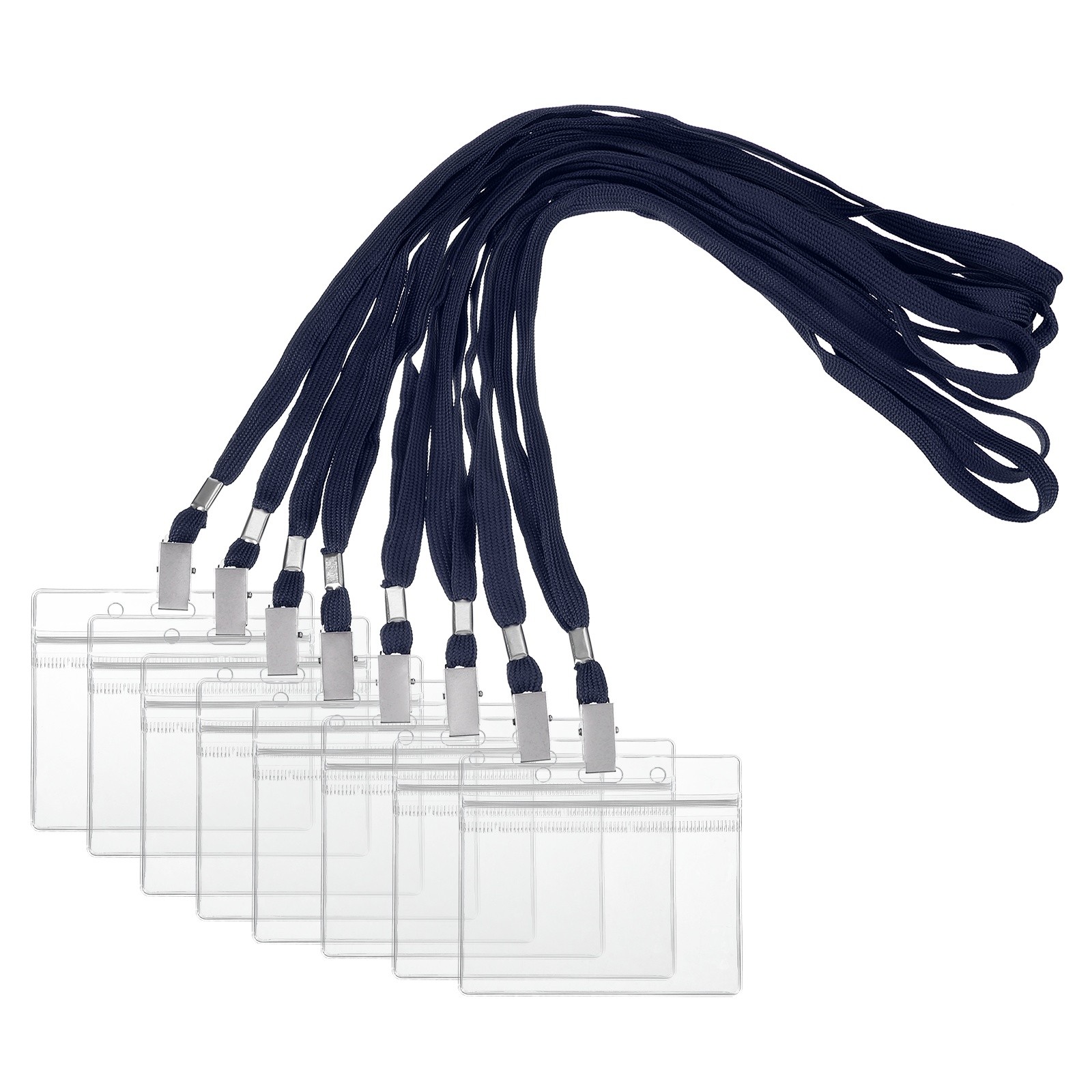 30 Set Name Tag Holders with Lanyard for Office, Navy(4x2 Inch)