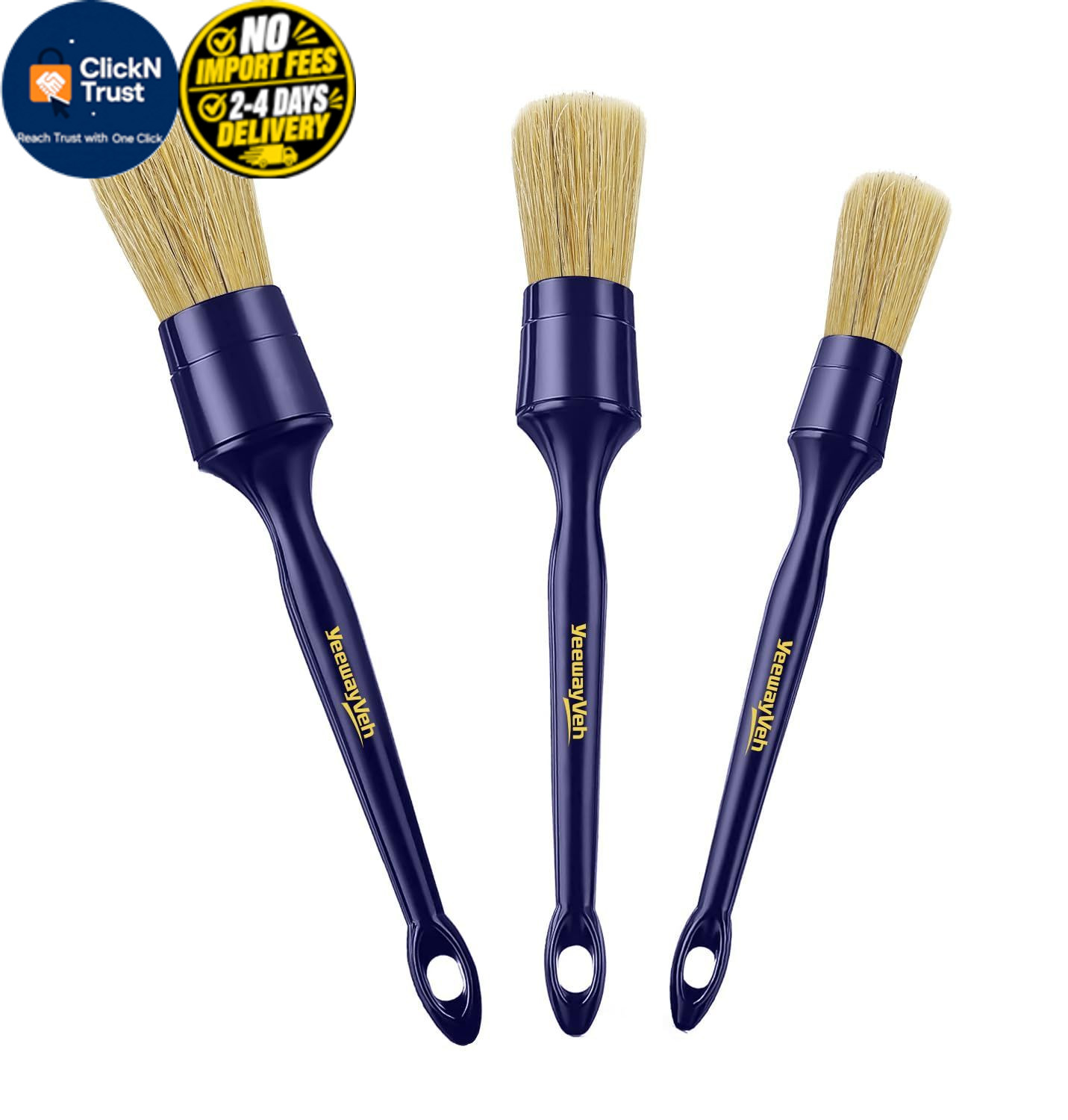 YeewayVeh Car Detailing Brush Set, 3 Pack Ultra Soft Boars 3 Pack, Indigo