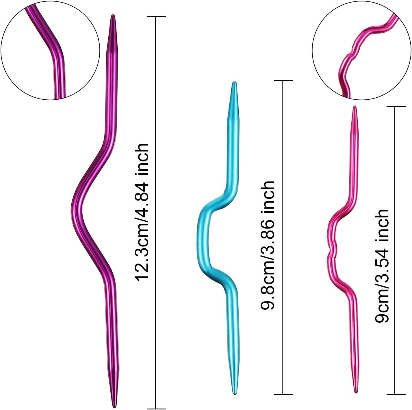 9-Piece Aluminum Cable Stitch Holders in Multiple Colors for Knitting Projects