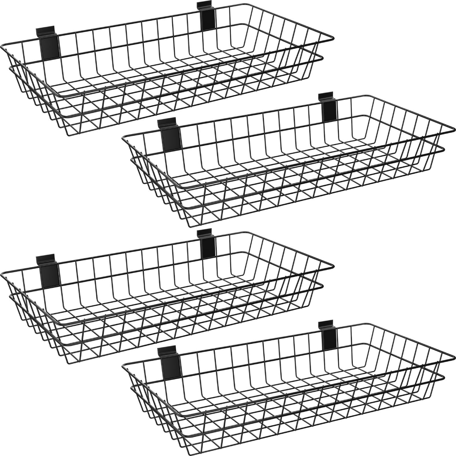 4 Pack Extra Large Slatwall Baskets, 24" x 12" x 4" x x 4", Black