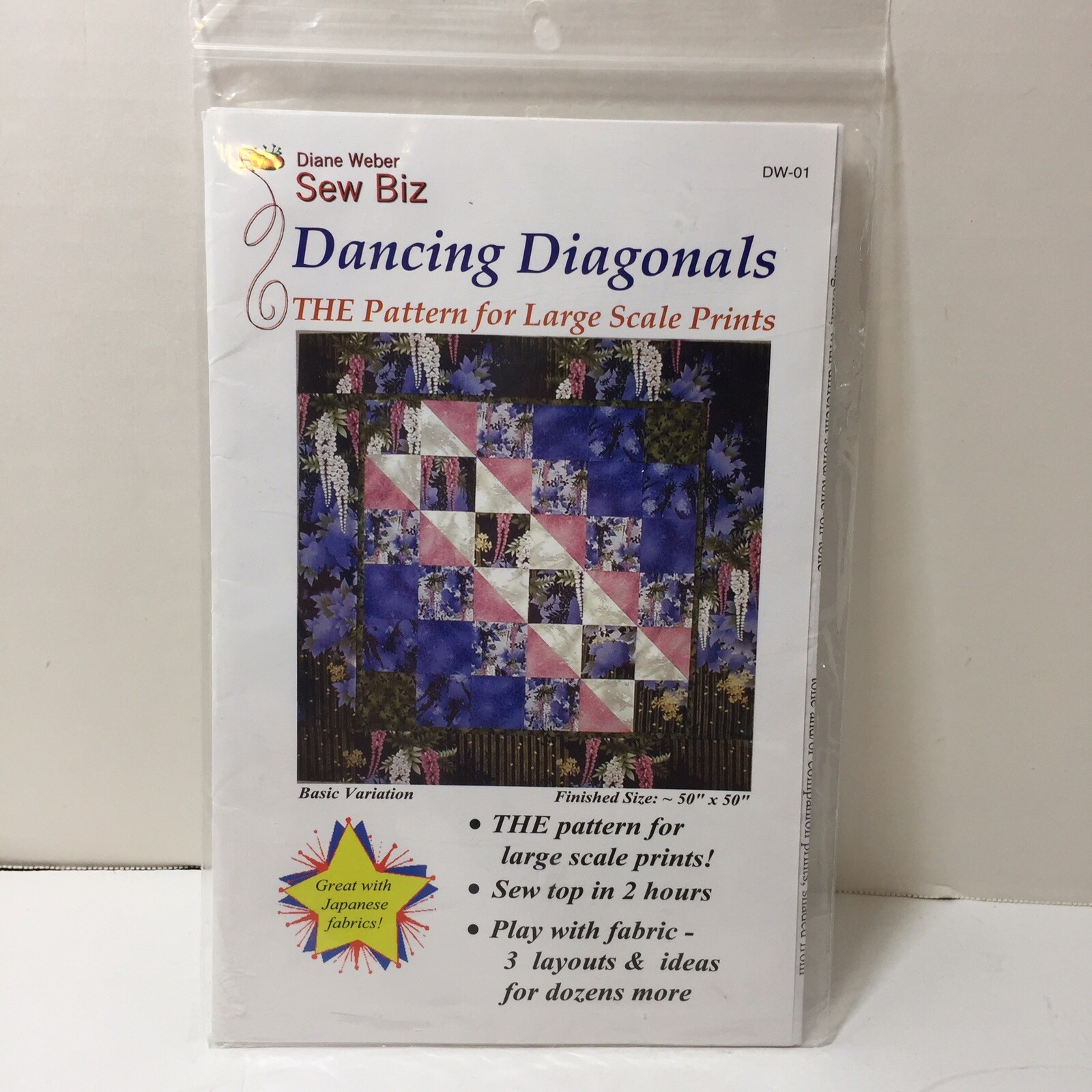 Dancing Diaponals Quilt Pattern 50" x 50" Sew Biz Large Scale Prints