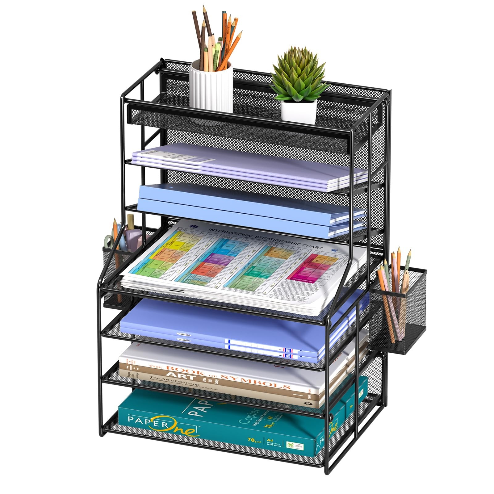 7 Tier Metal Vertical Desk File Organizer Adjustable Drawer Holder Black