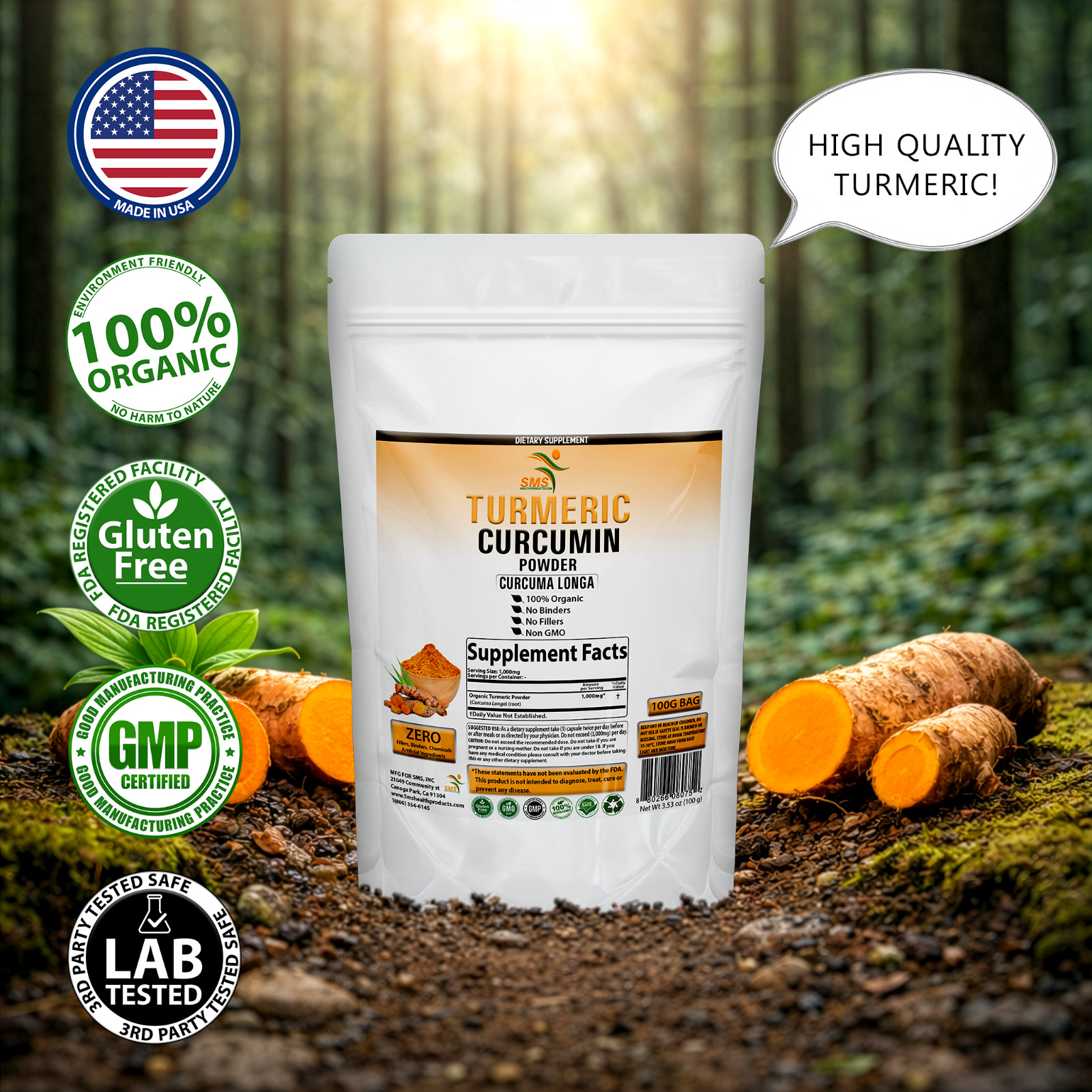 Tumeric Curcumin Organic Root Powder 100% Organic (Curcuma Longa) 100g 3.52 oz