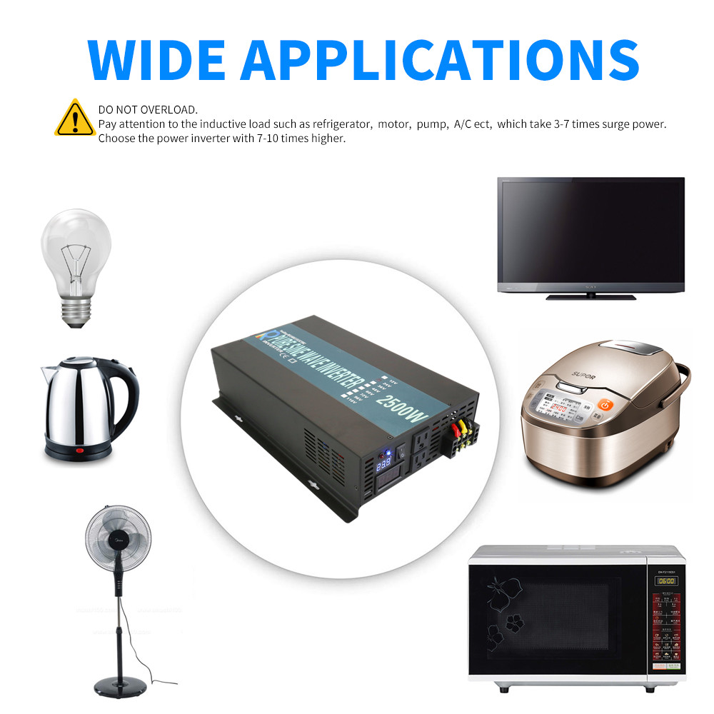 96V to 110V 120V Pure Sine Wave Inverter 2500W Power Supply Battery Motor Solar