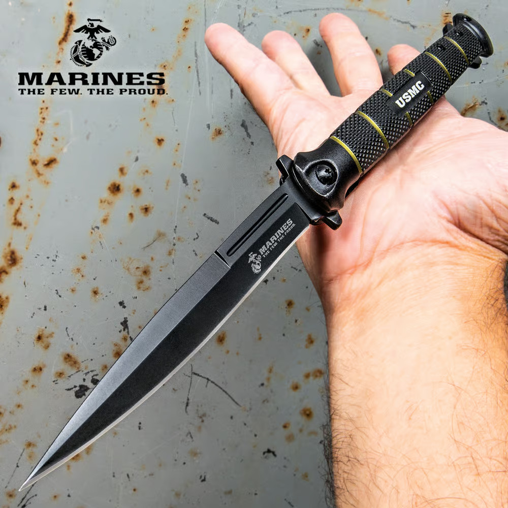 USMC Marines Assisted Open Huge Folding Dagger Pocket Knife UC3233 11.25" Black