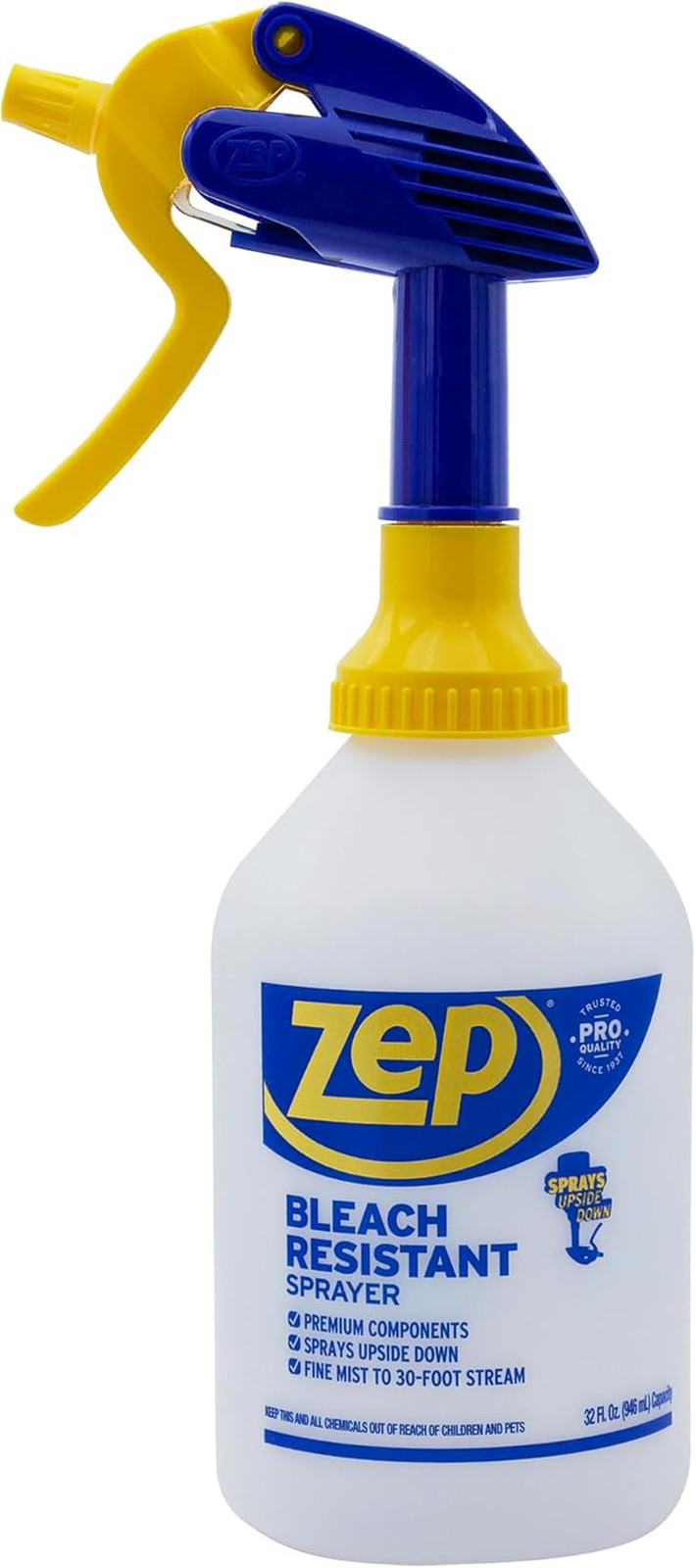 Zep Bleach Resistant Professional Spray Bottle 2.0 Bottle 32ozl, 30 Foot Spray