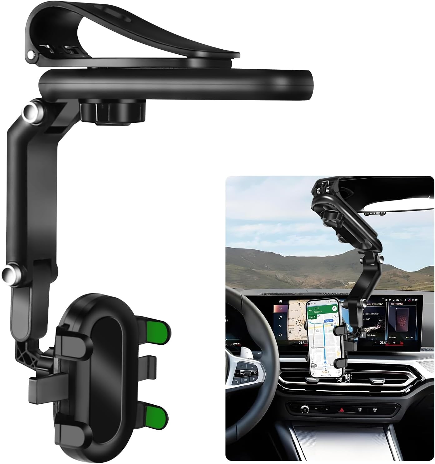 Sun Visor Car Phone Holder, 1080 Rotatable & Retractable Universal Phone Holder