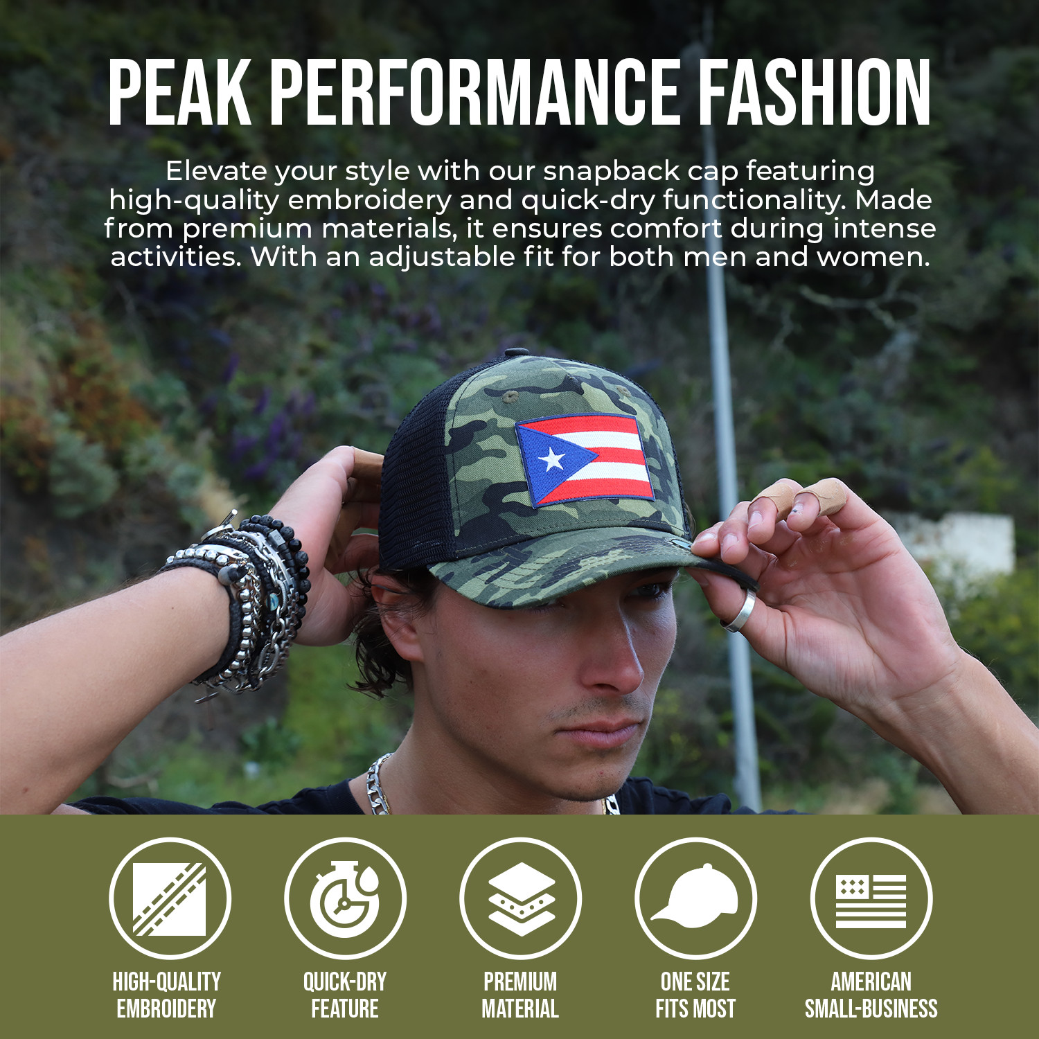 Puerto Rico Flag Hats - Snapback Trucker Baseball Hat (Camo)