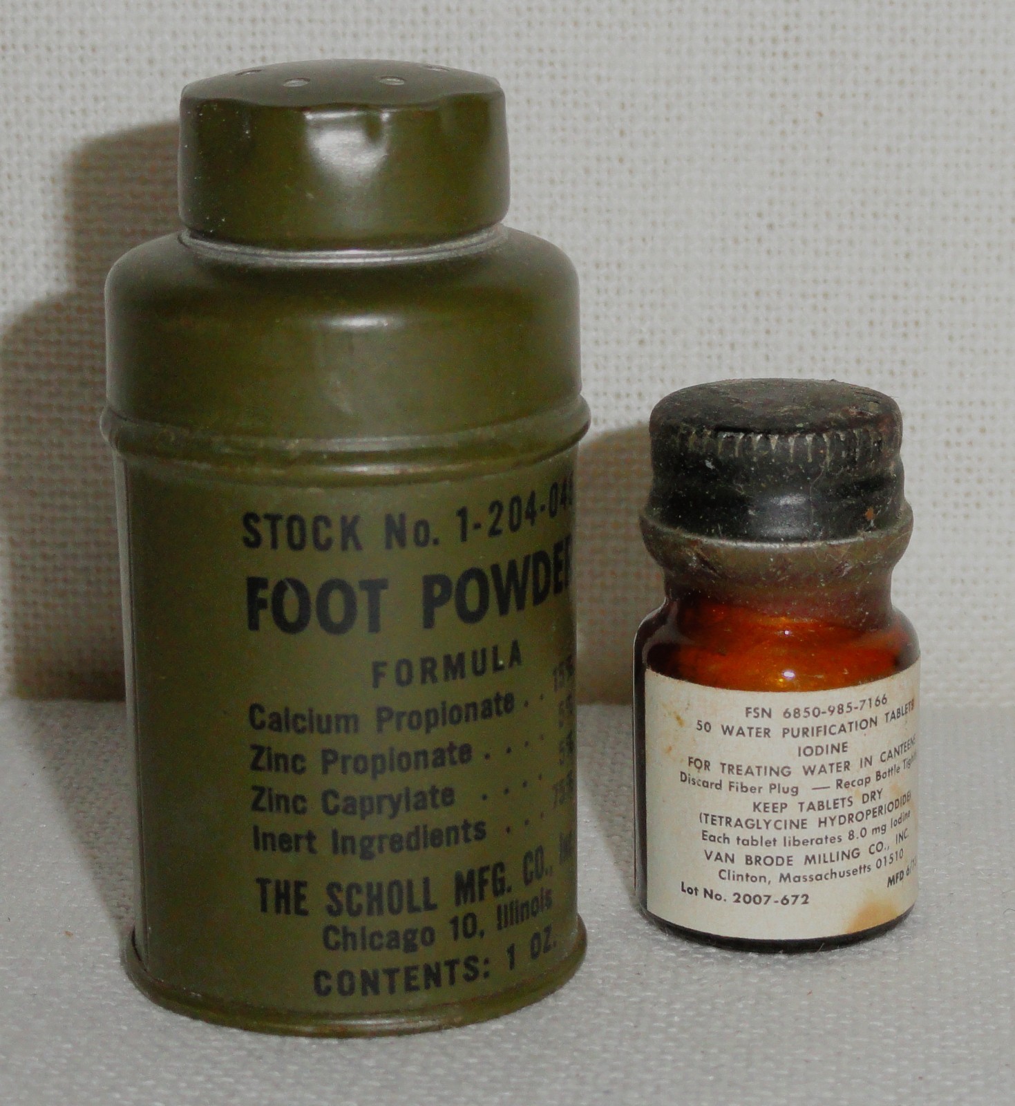 NOS US Military Purification Tablets & Foot Powder ~ Vietnam ~ Full Unused