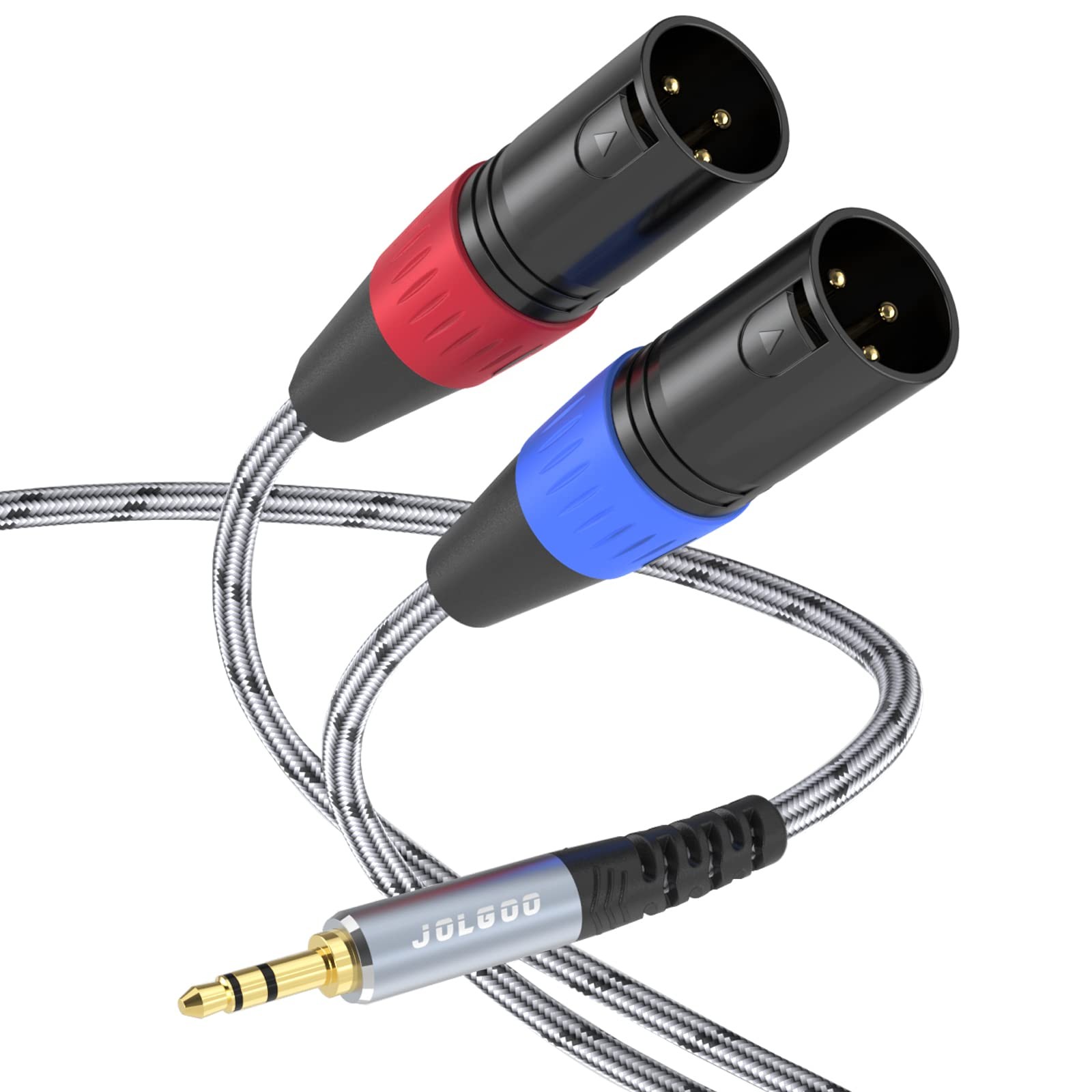 JOLGOO 3.5 mm TRS to Dual XLR Male Pro Stereo Breakout Cable, 6.6 Feet, Grey