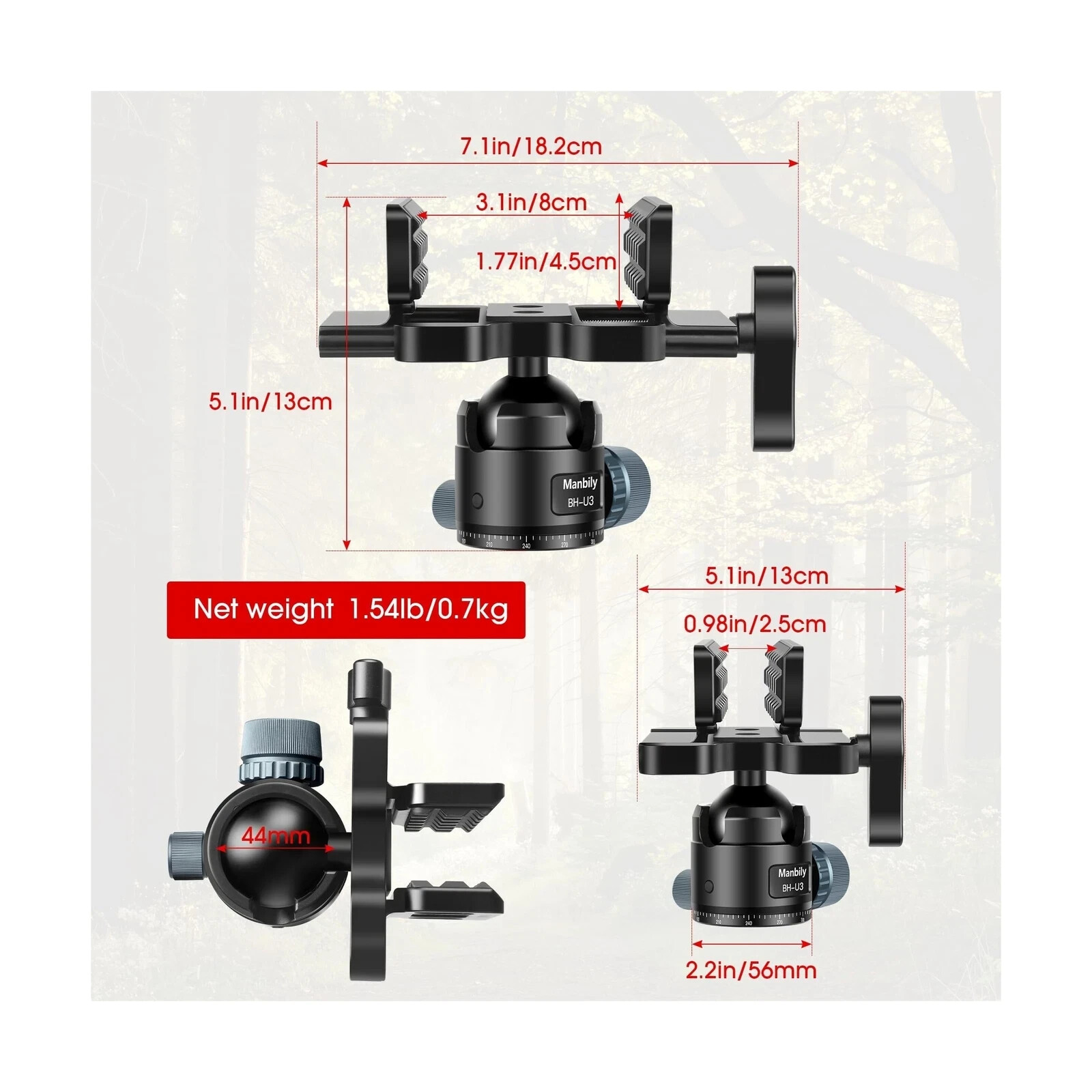 Manbily Shooting Saddle with 360° Ball Head,44mm Large Ball, 44lbs Load Capacity