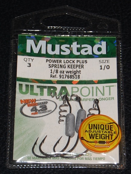 3 Pack Mustad 91768S18-10 Power Lock Plus Spring Keeper 1/8oz Weight 1/0 Hook