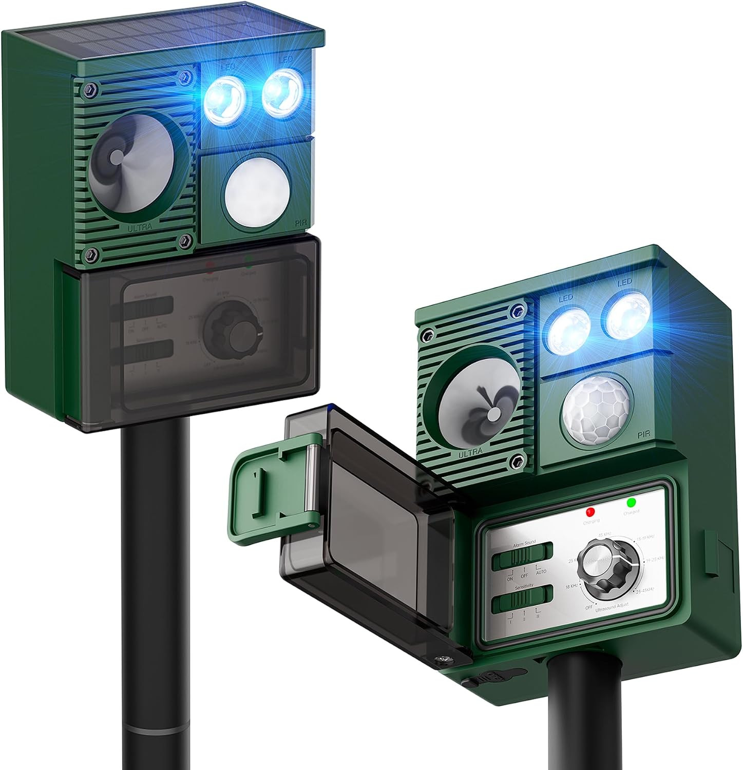 2-Pack Solar Animal Repeller Outdoor, Motion Activated Yard Guard Ultrasonic Dee