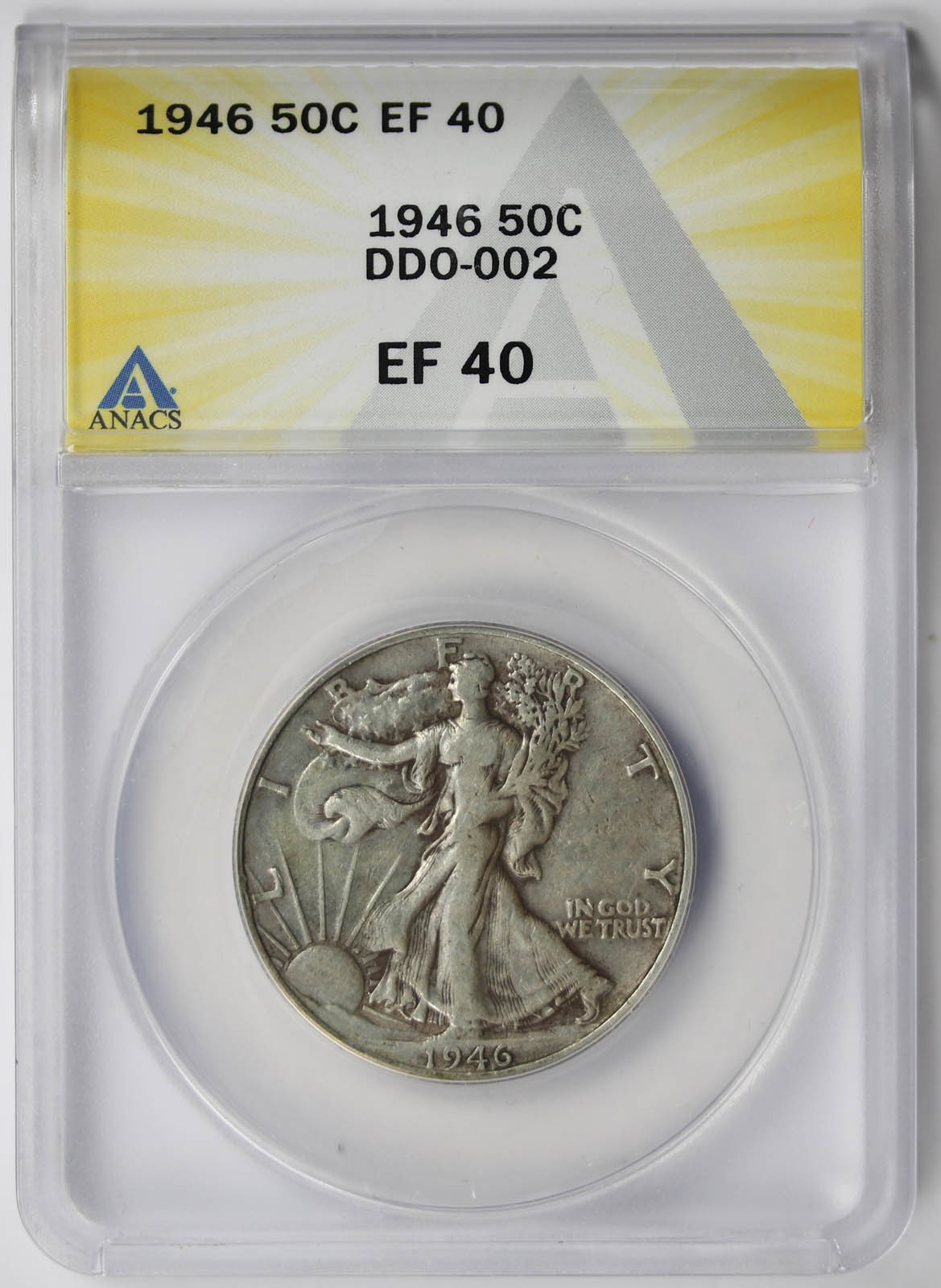 1946 DDO-002 Doubled Die Obverse Liberty Walking Half 50C XF EF 40 ANACS