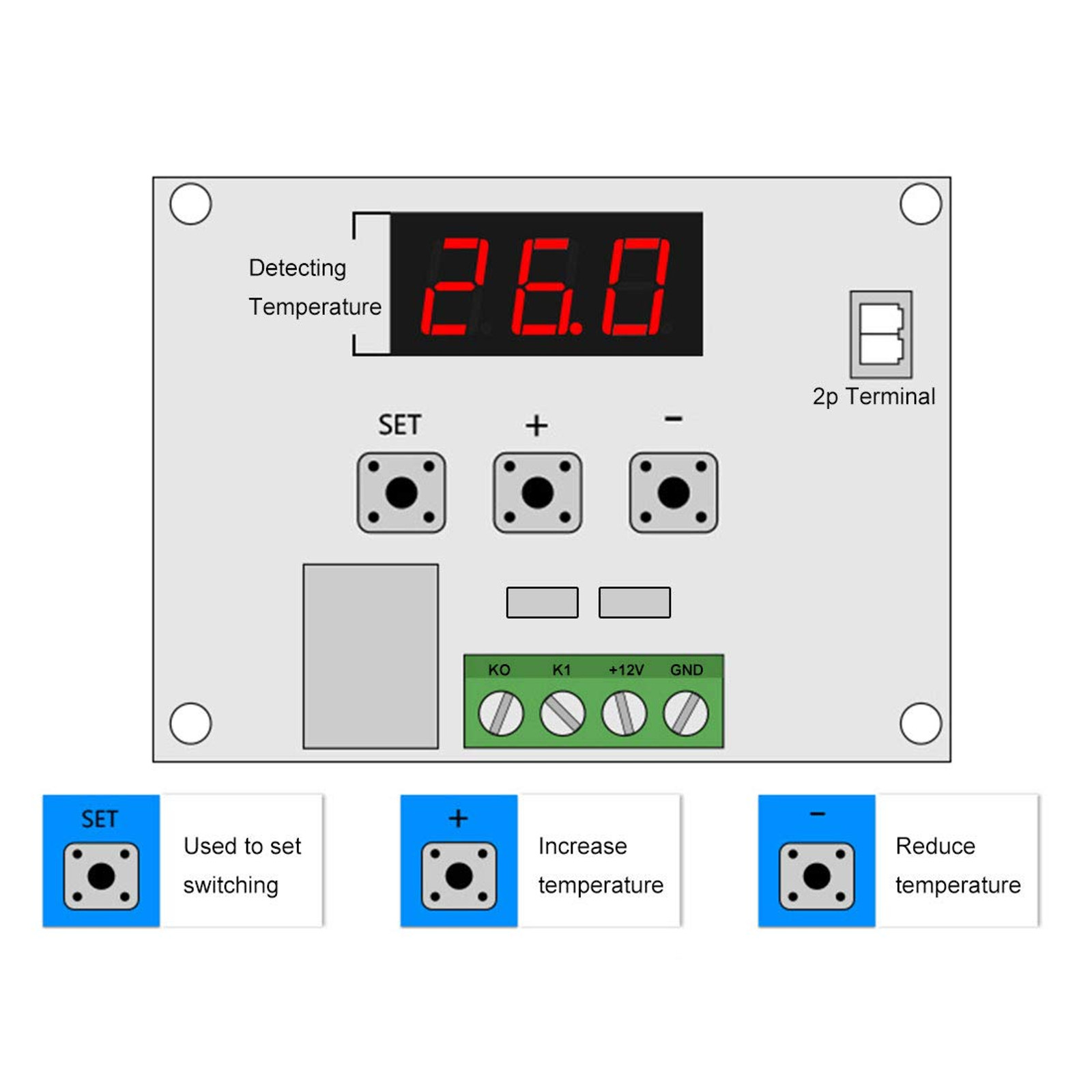 12V Regulator LED Temperature Controller Module For Temp Control Switch Plate