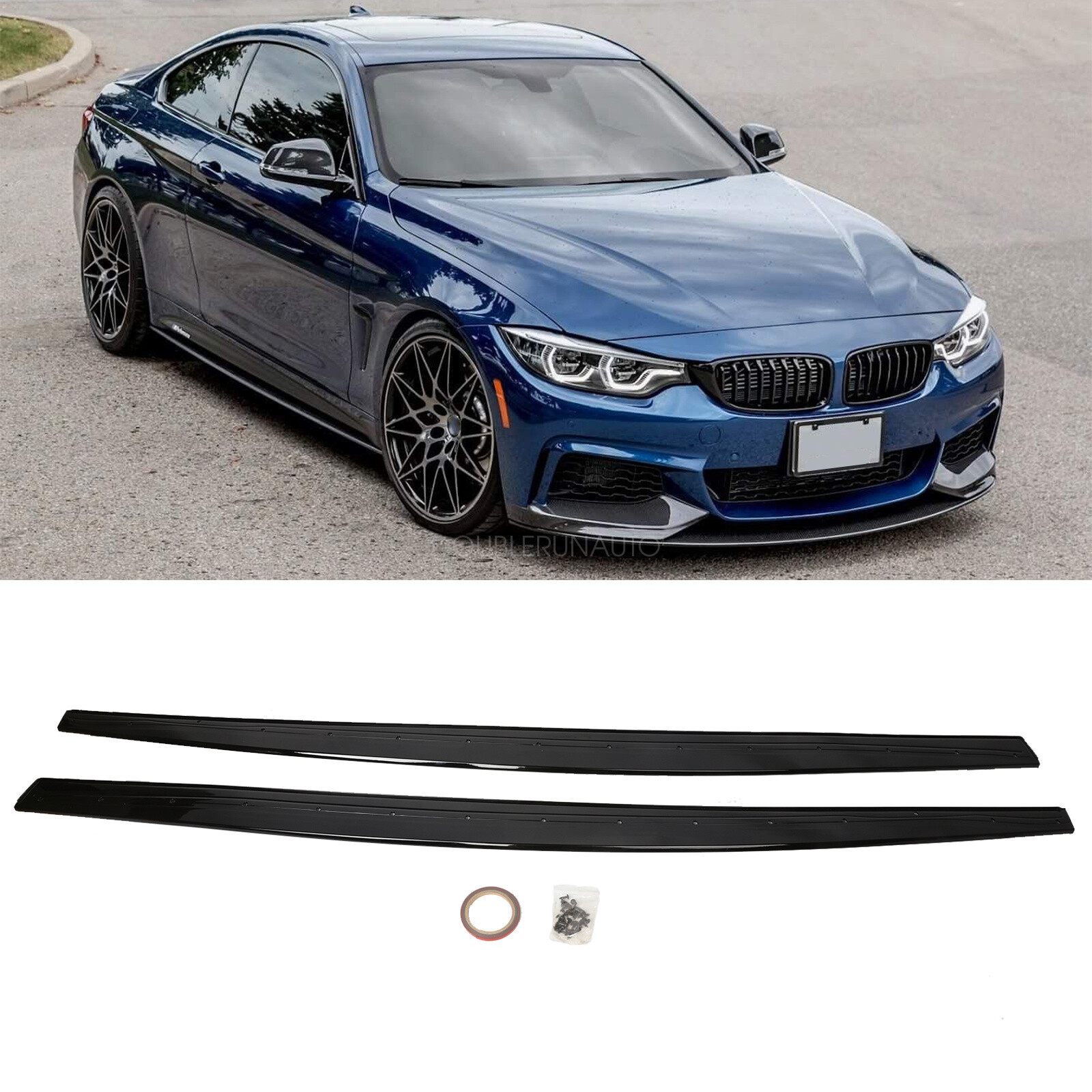 For BMW F32 F33 F36 4 Series 2013-2020 Sport Side Skirt Extension Glossy Black