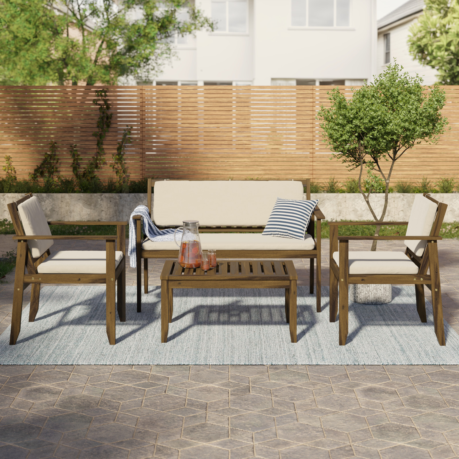 Sunnyside 4-Piece Outdoor Patio Furniture Set in Solid Acacia Wood