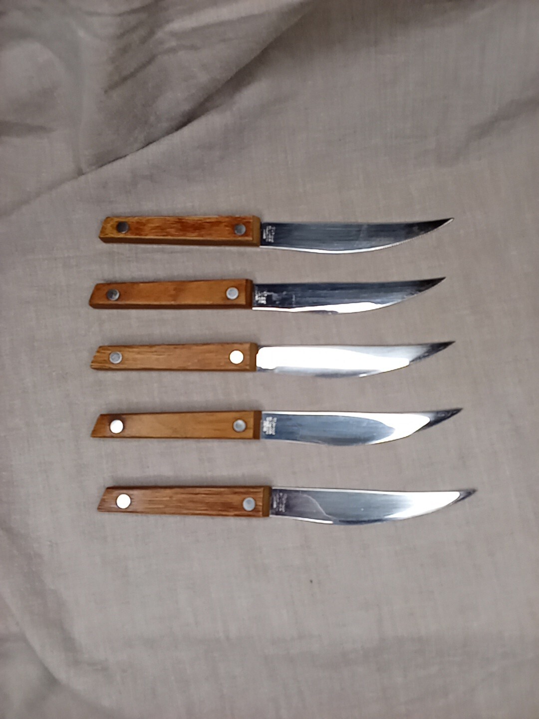 5 Pc Vernco Stainless Steak Knife Knives Set Wood Handle Japan 7 1/2”