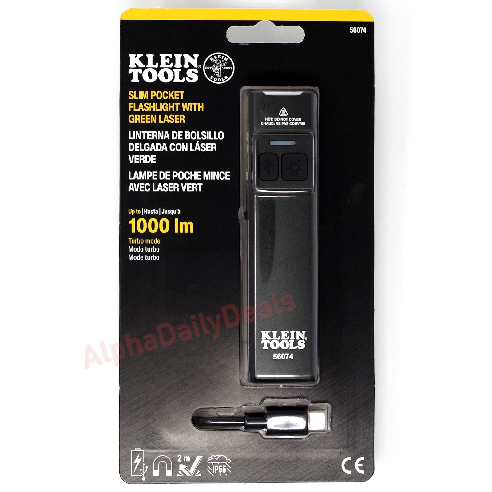 NEW Klein Tools 56074 Slim Pocket LED Flashlight with Green Laser Rechargeable