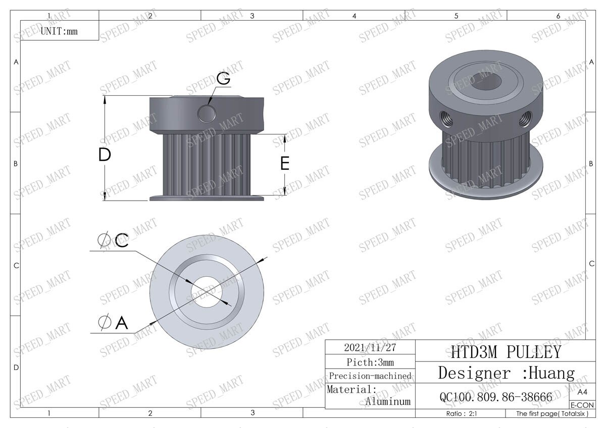 HTD3M Timing Blet Pulley 20 Teeth 6mm Bore 11mm Teeth Width For Stepper Motor