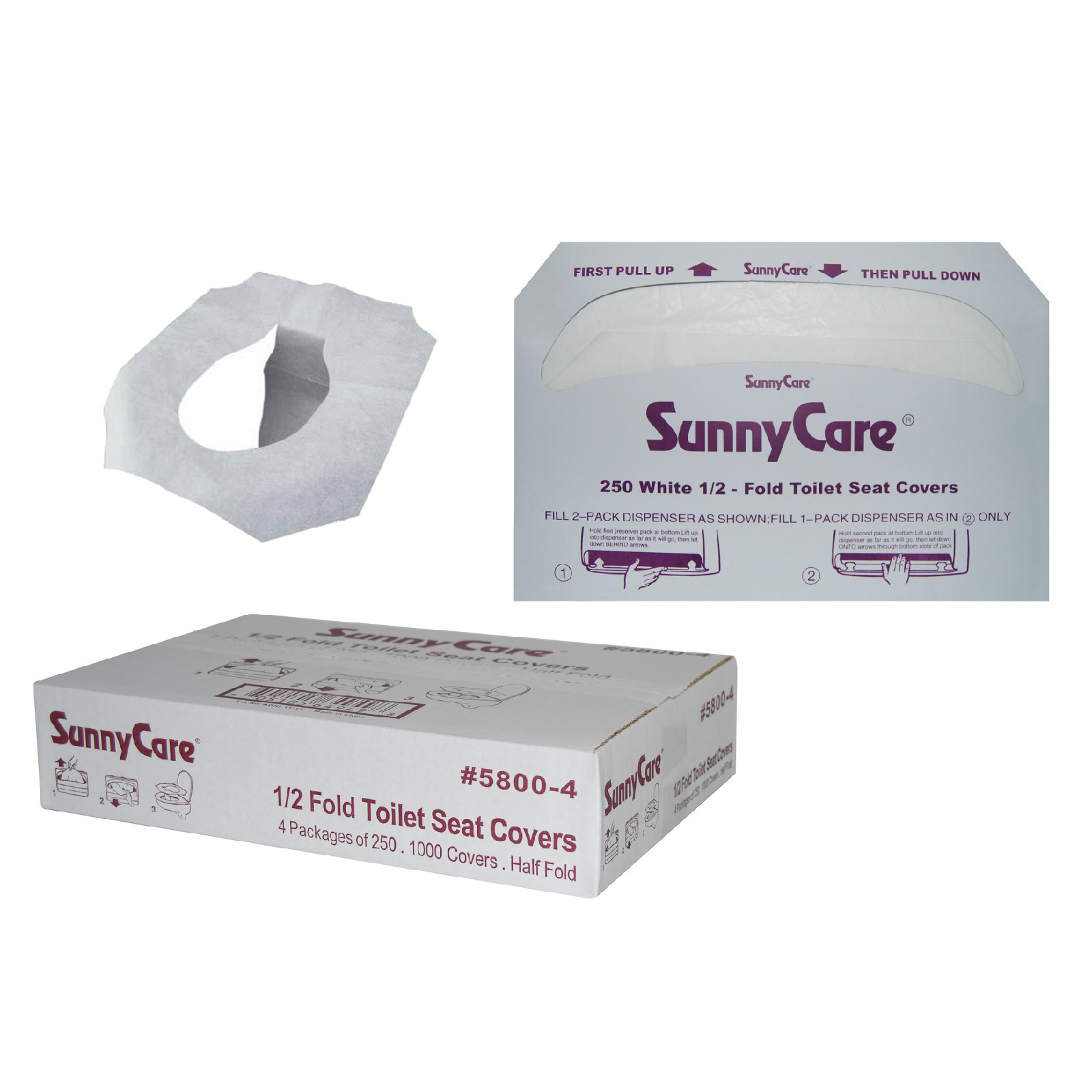 SunnyCare® 1000/Cs 1/2 Fold Paper Toilet Seat Cover 250/Pk;4Pks/Cs
