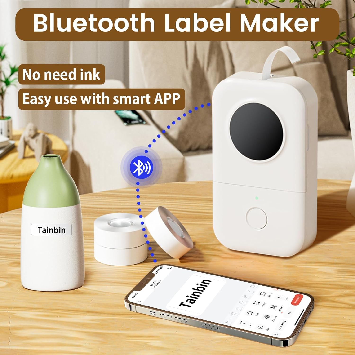 Phomemo D30 Label Maker Machine, Portable Handheld Bluetooth Mini Label Printer