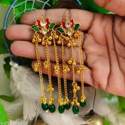 Kundan Jhumka Earrings Indian Gold Plated Bollywood Style Jewelry Set