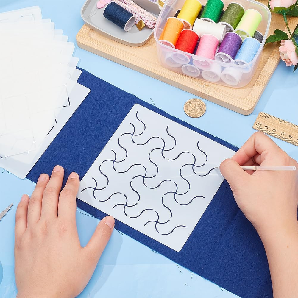 12Pcs Sashiko Stencils Sashiko Embroidery PET Template Drawing Line Template for
