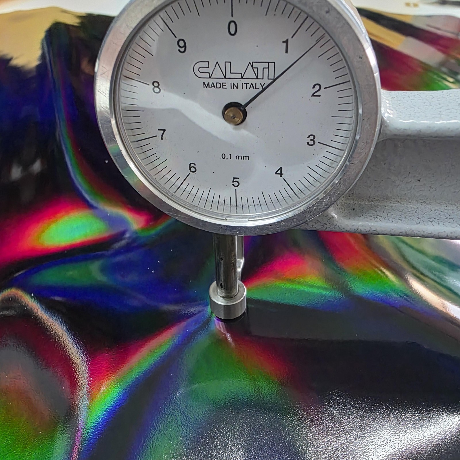 Color Black Iridescent Cow Patent Leather: Holographic Rainbow Glossy Metallic