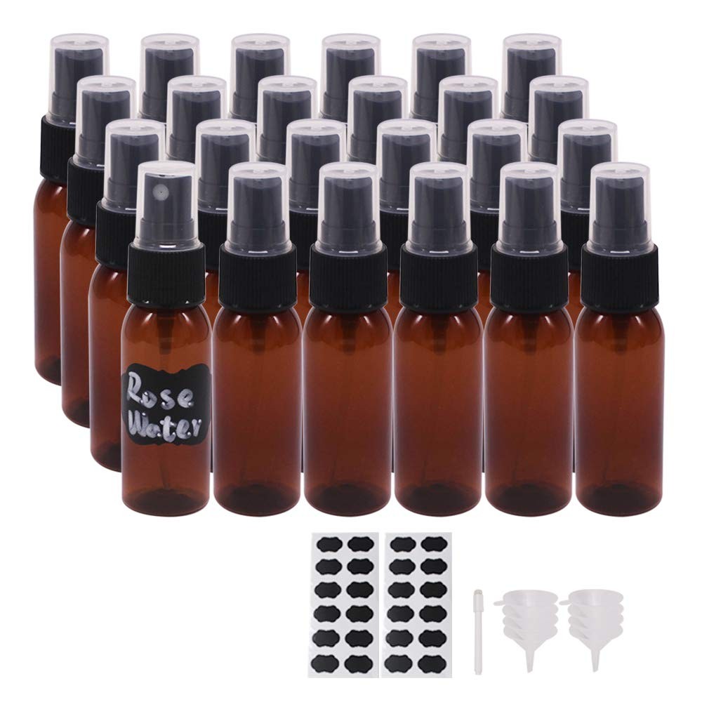 1 oz 24 Pack Amber Plastic Spray Bottles for Essential Oil, Perfume, Aromathe...