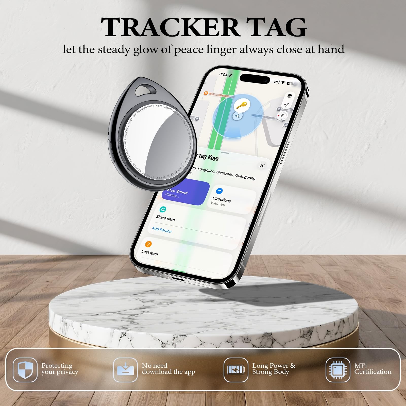 Air Tracker Tags-4 Pack Work with Apple Find My (iOS Black Glossy (4 Pack)