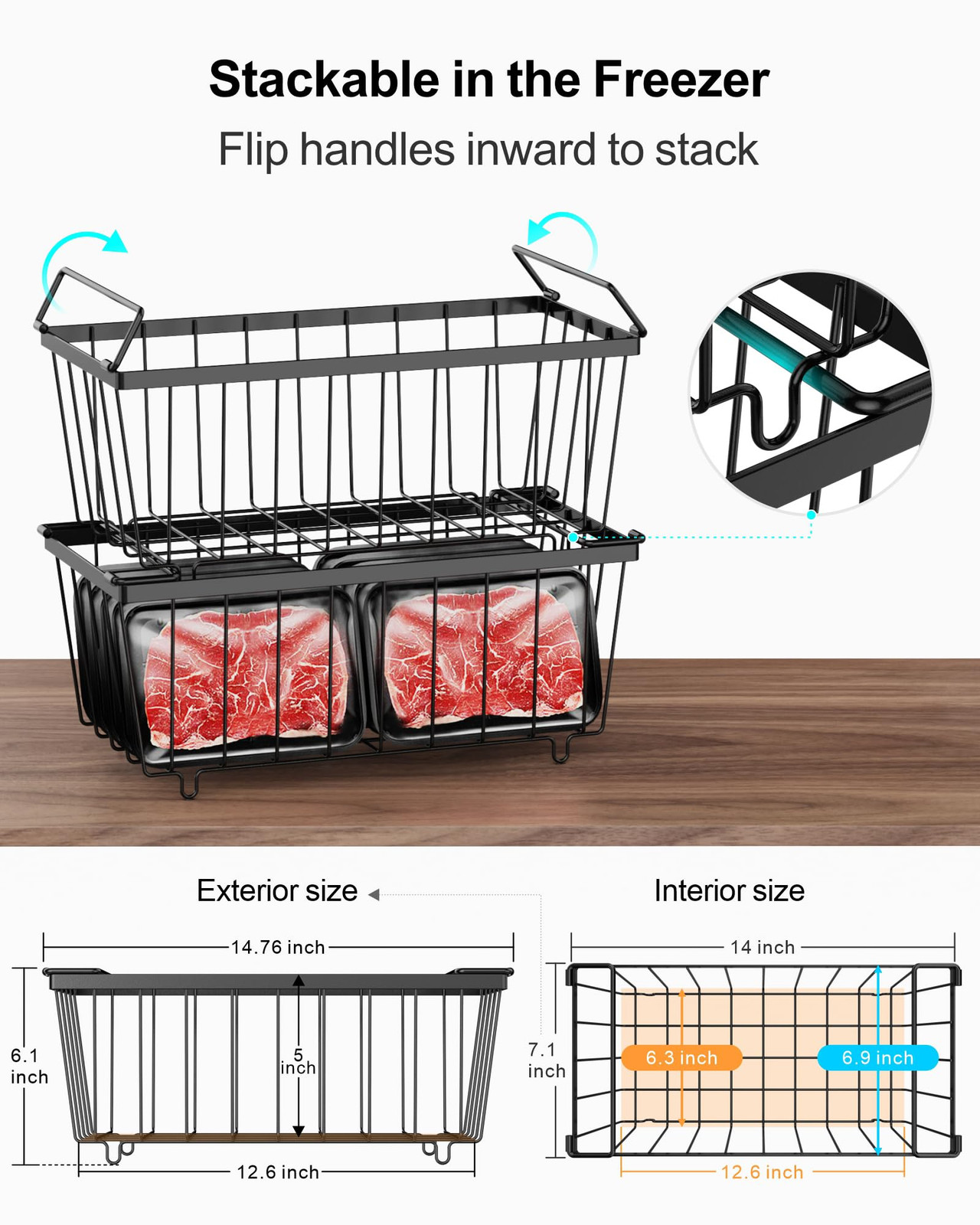 Chest Freezer Organizer Bins - 5 Pack Stackable Freezer Organizer Bins for 7 ...