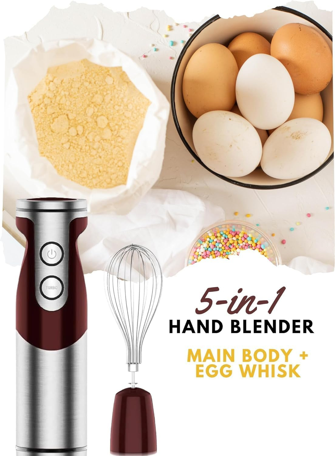 Pro Titanium Reinforced 5 In1 Immersion Hand Blender, Powerful with 80% Sharper