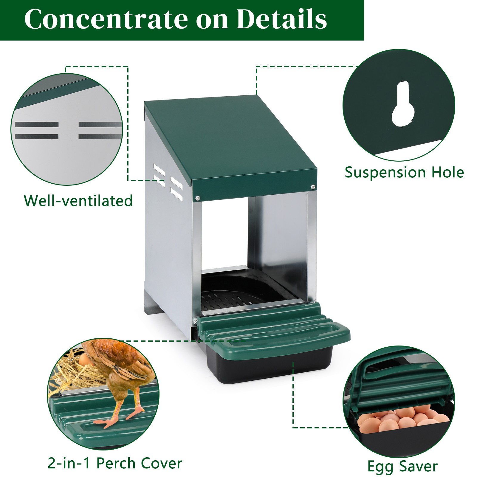 Chicken Nesting Boxes 1 Hole Metal Chicken Egg Laying Box Rollout Egg Collection