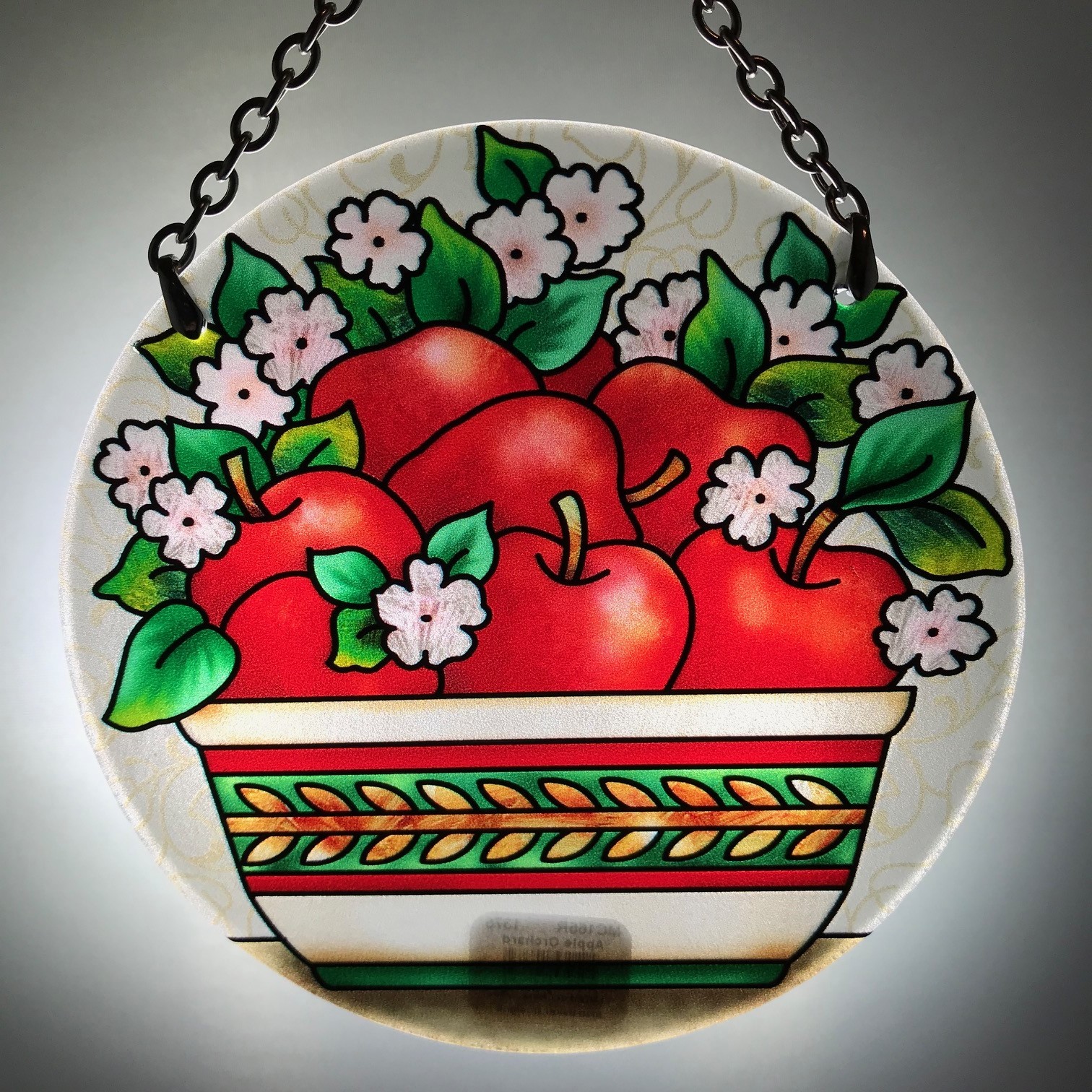 Joan Baker Hand painted Suncatcher-MC165R-Apple Orchard Art Glass Nature New