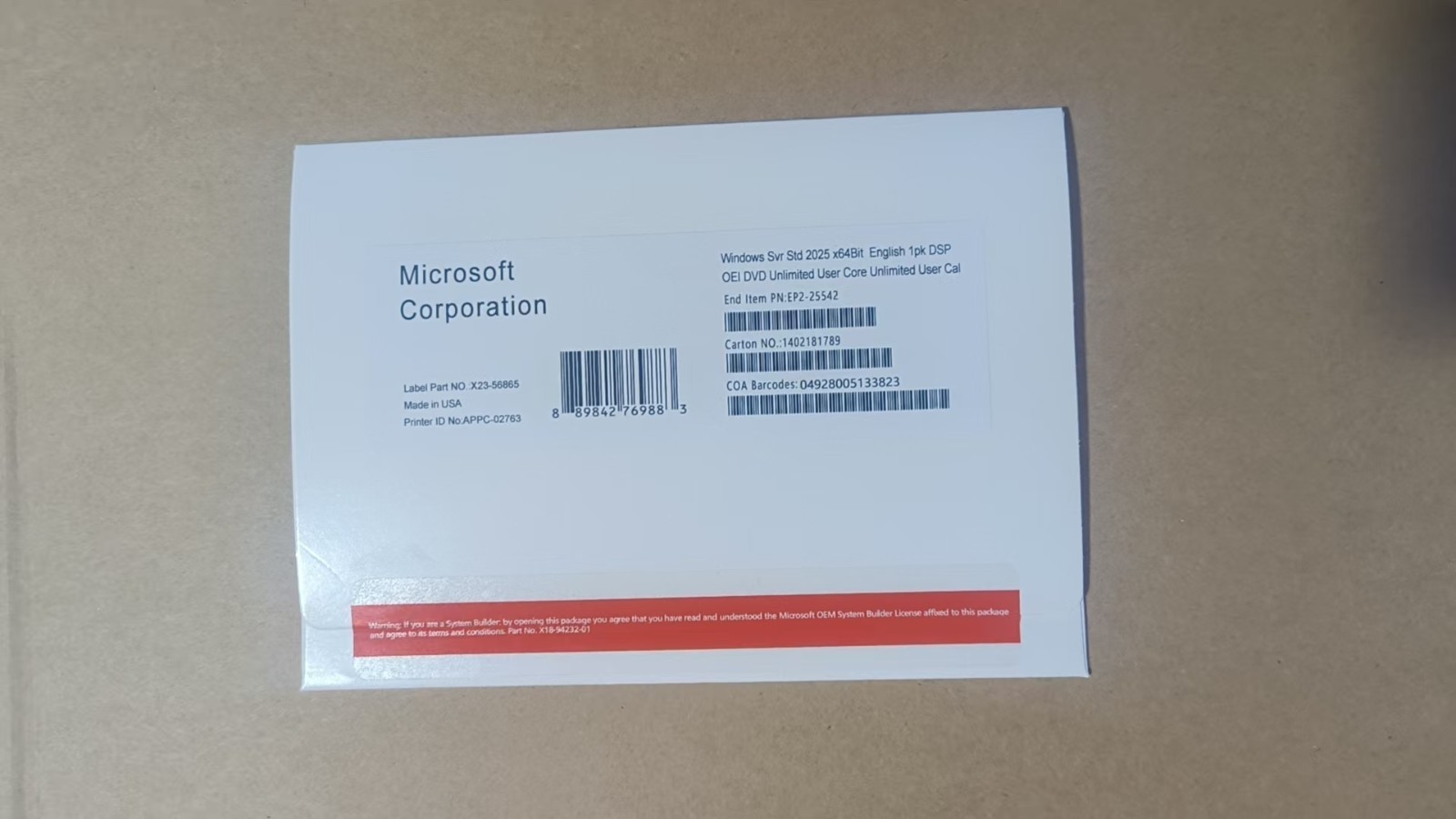Microsoft Windows Server 2025 Standard unlimited Core unlimited User CALs