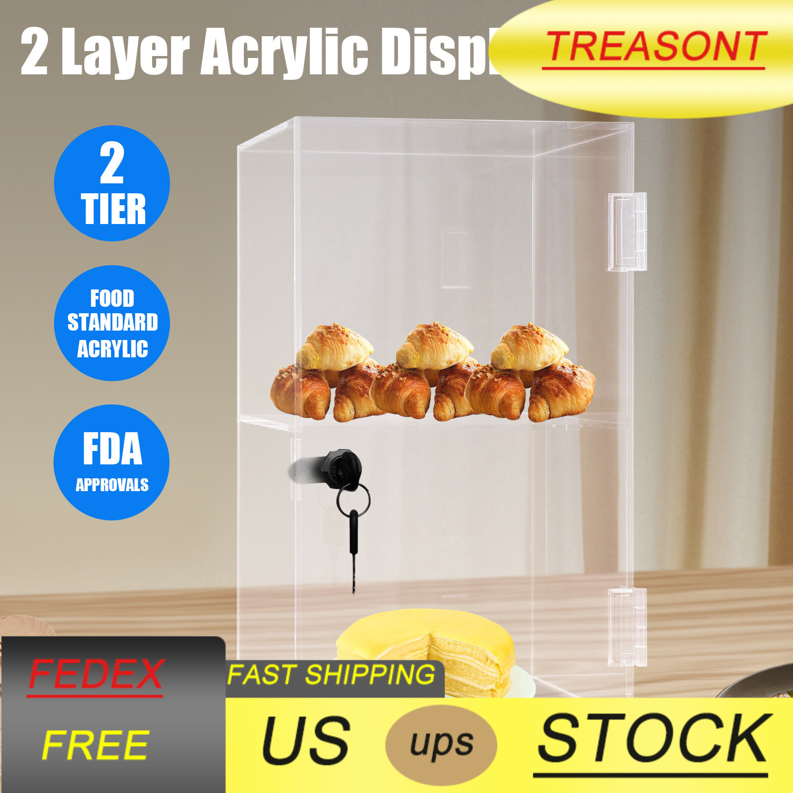 2-Layer Acrylic Countertop Display Storage Cabinet Storage Transparent Showcase