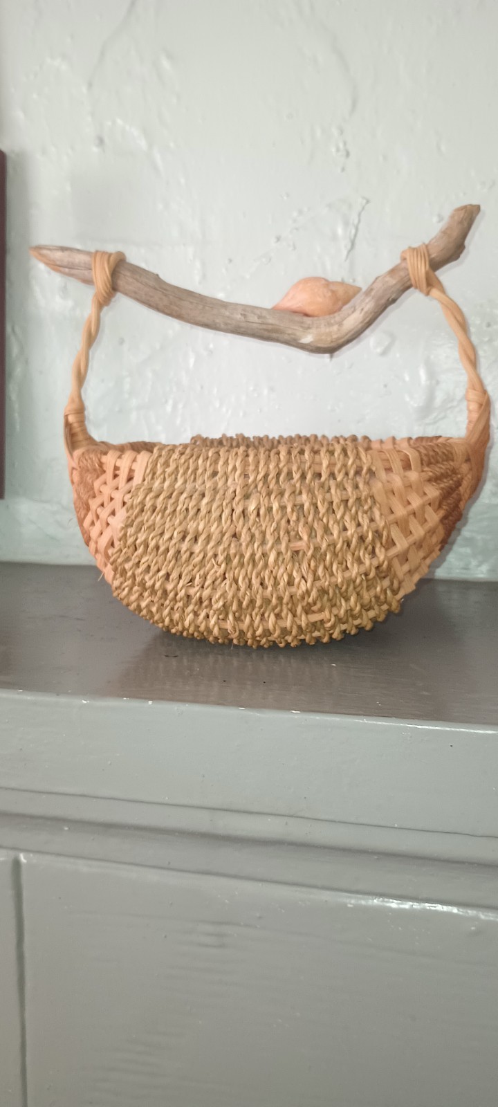 Handwoven Basket Natural Branch Handle – Artisan Primitive Farmhouse-Rustic