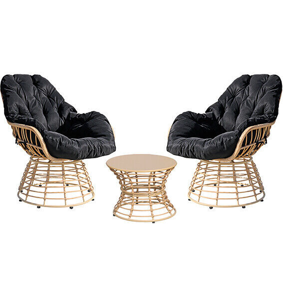 3 PCS Outdoor Swivel 360° Patio Chairs Set Furniture Sofa Rattan Chair Wicker
