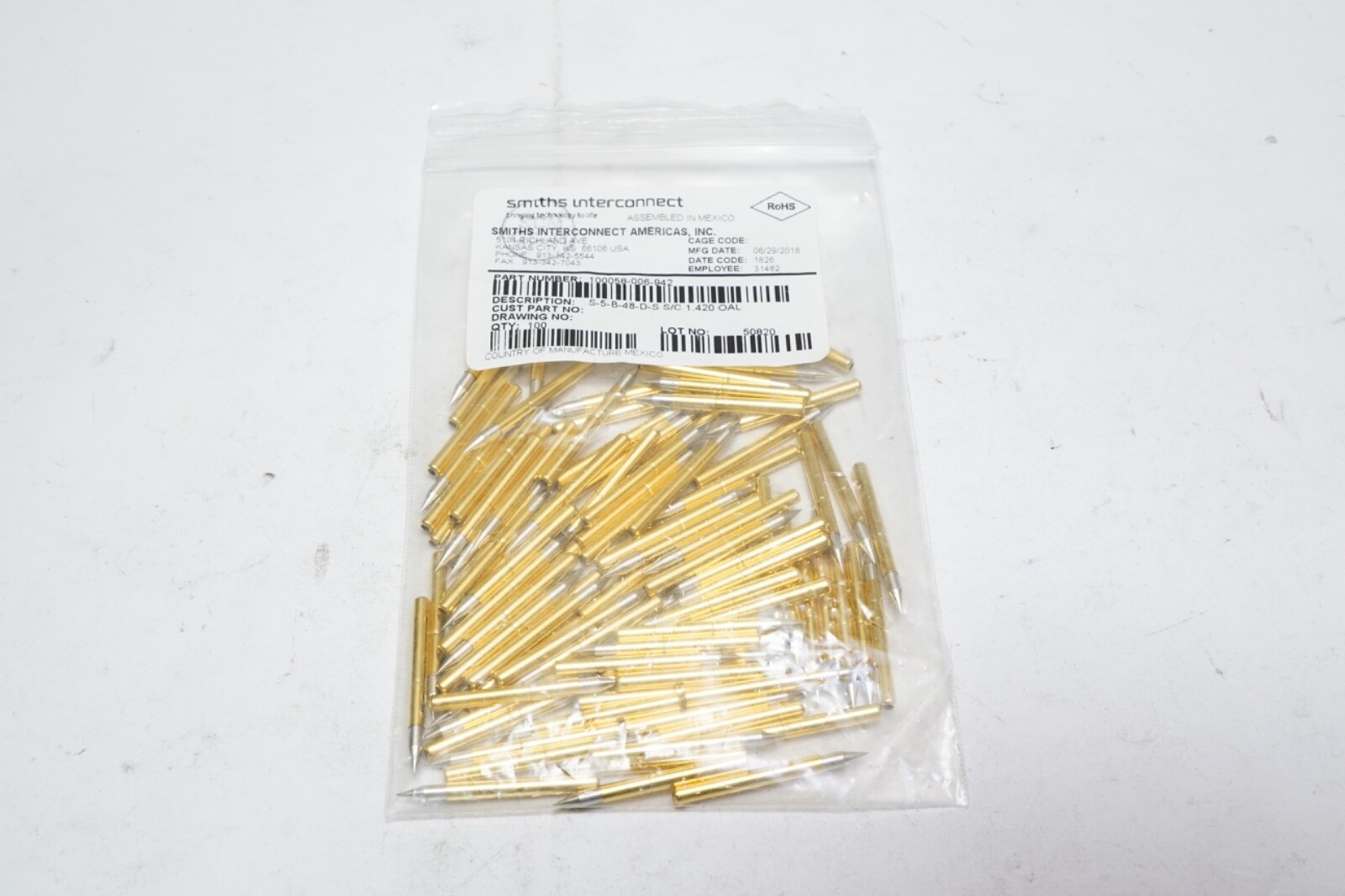 New Lot of 100 Smiths Contact Probes S-5 Spring Probe 1.420 OAL S-5-B-48-D-S S/C