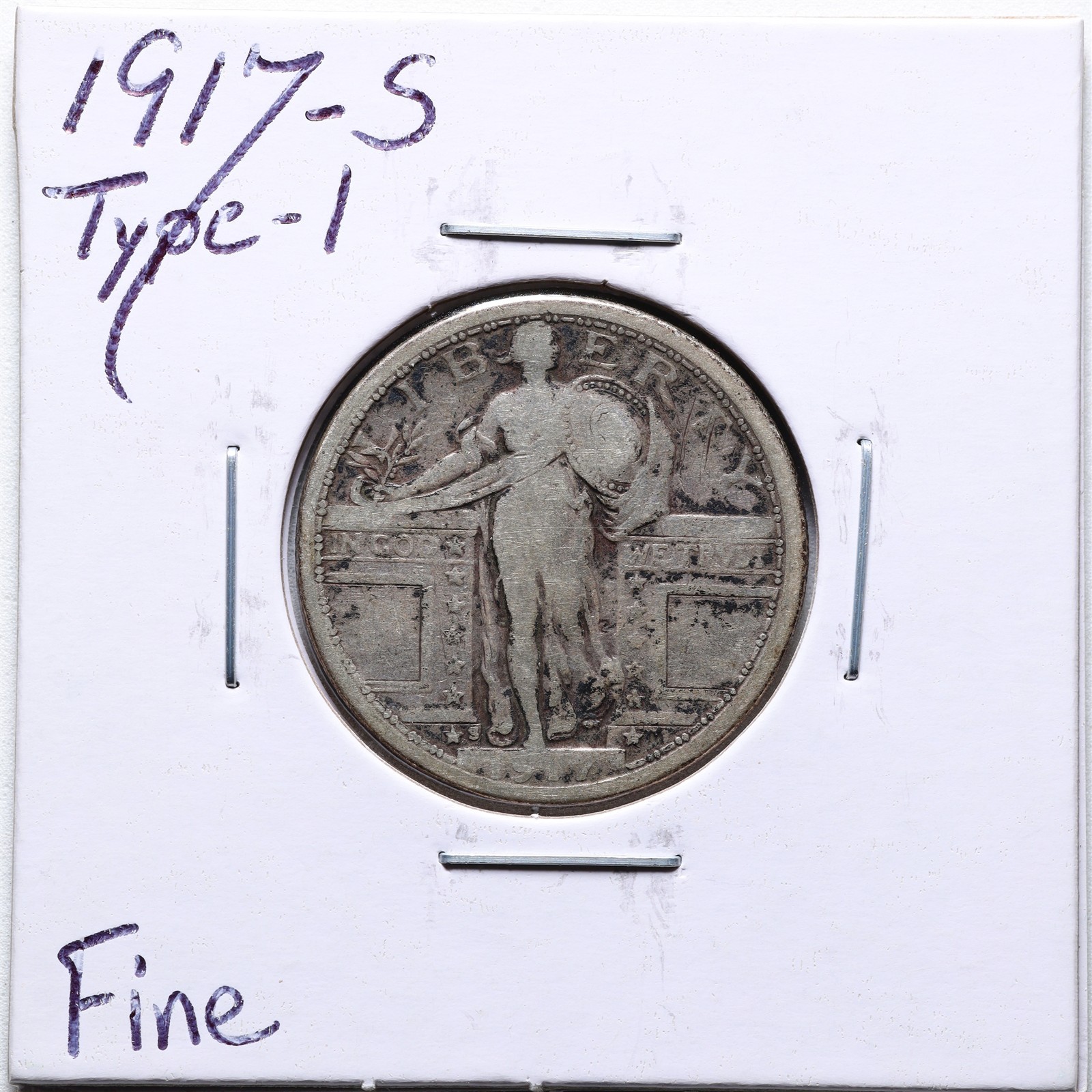 1917-S Type-1 25C Standing Liberty Quarter Dollar in Fine Condition #5855
