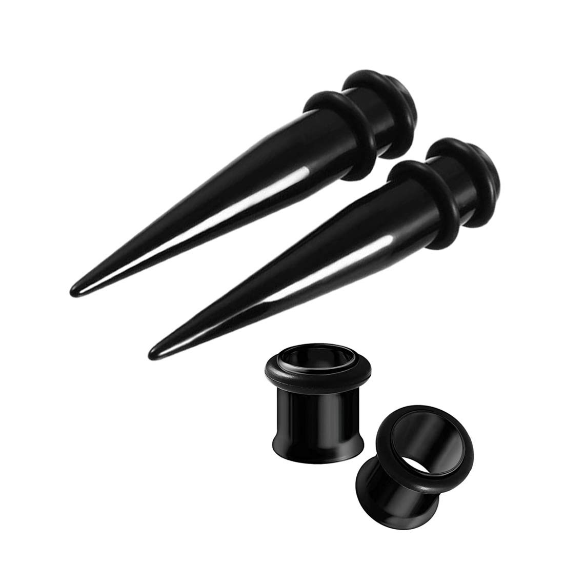 HEKEUOR 4 Piece 316l Steel Tapers and Tunnels Ear Stretching 0g (8mm), Black