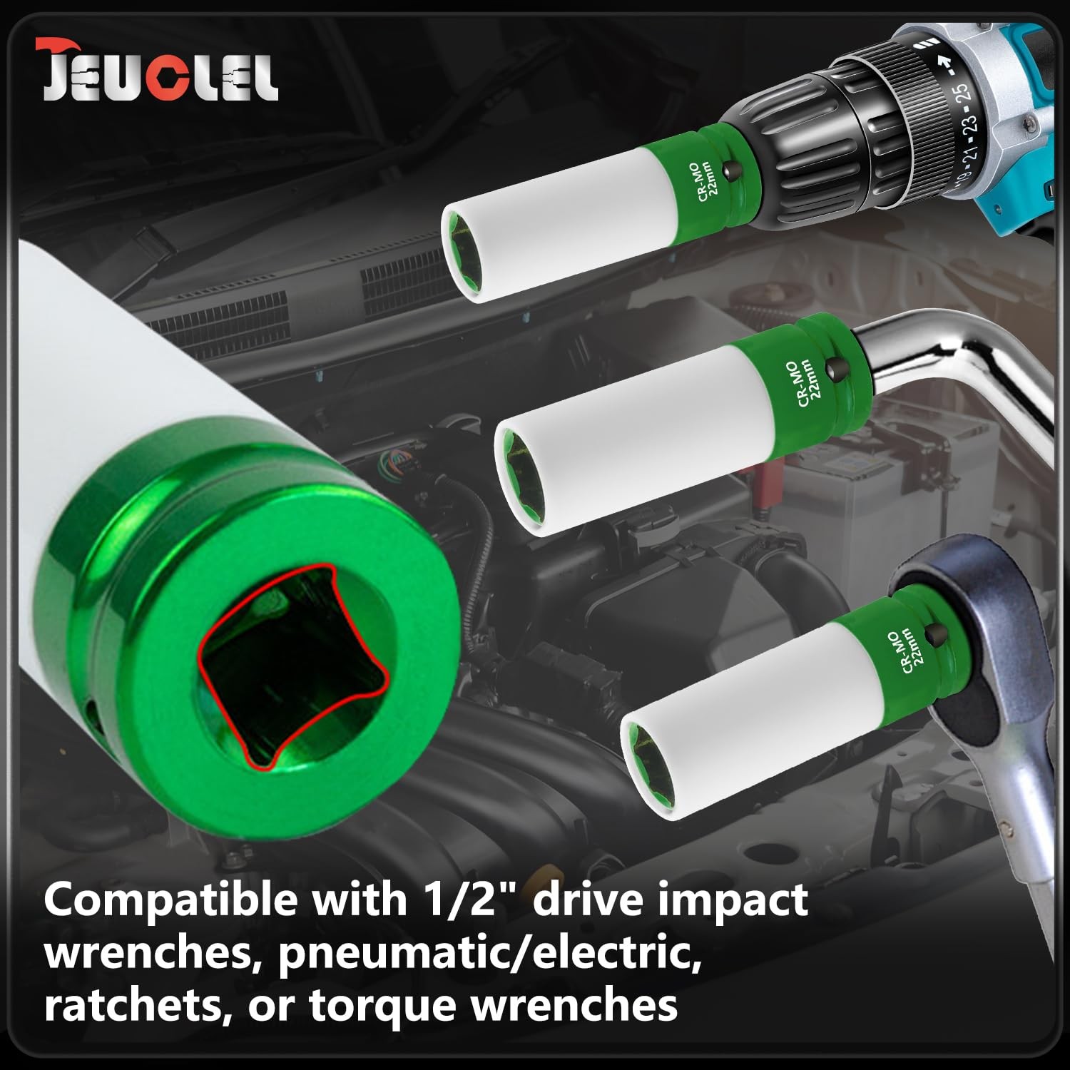 JEUCLEL 22mm 1/2"Drive Wheel Protector Impact Socket, Lug Nut 22MM