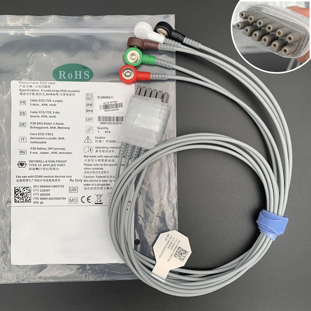 ECG Telemetry Lead Wire 5-Guide for iT20 American Standard Button