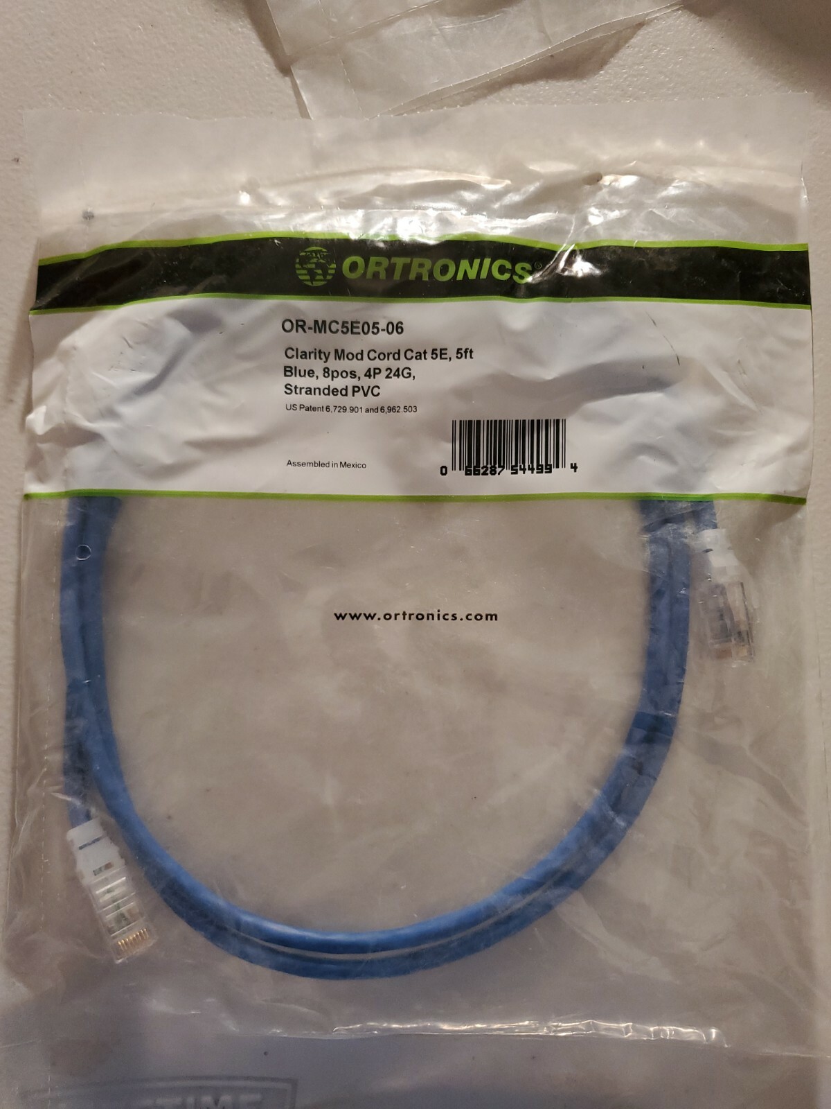 ORTRONICS OR-MC5E05-06--Clarity 5E Modular Patch Cord, 5', BLUE-- NEW IN PKG