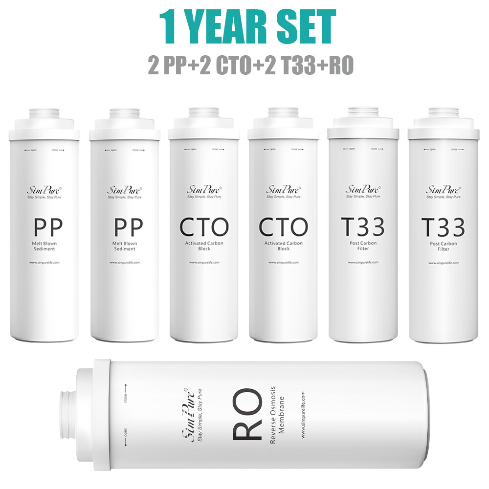 1 Year Set PP CTO T33 RO Water Filter Replacement For SimPure T1-400 RO System