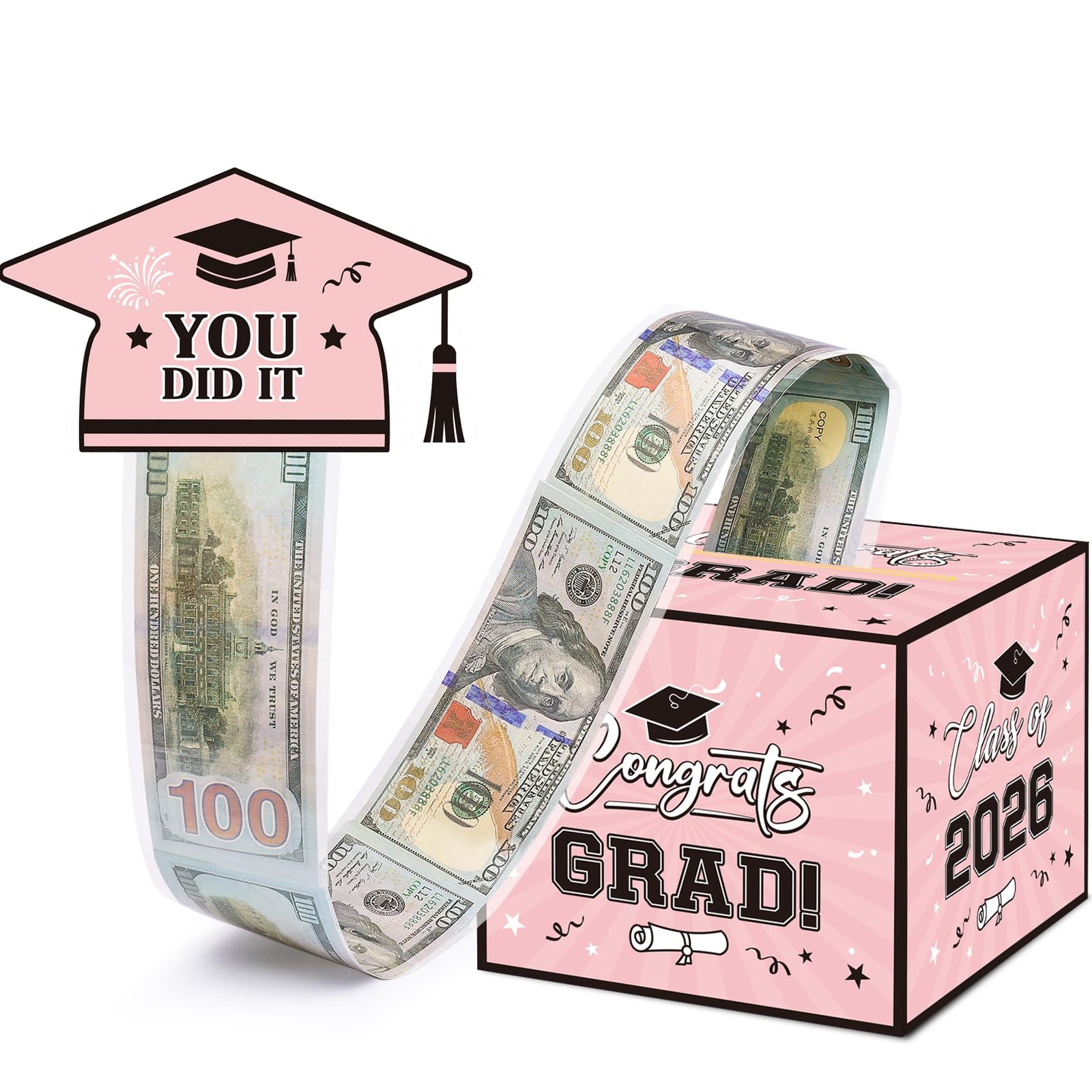 Meiidoshine Graduation Gifts, Pink Money 4.3" x 5.3" x 5.3",