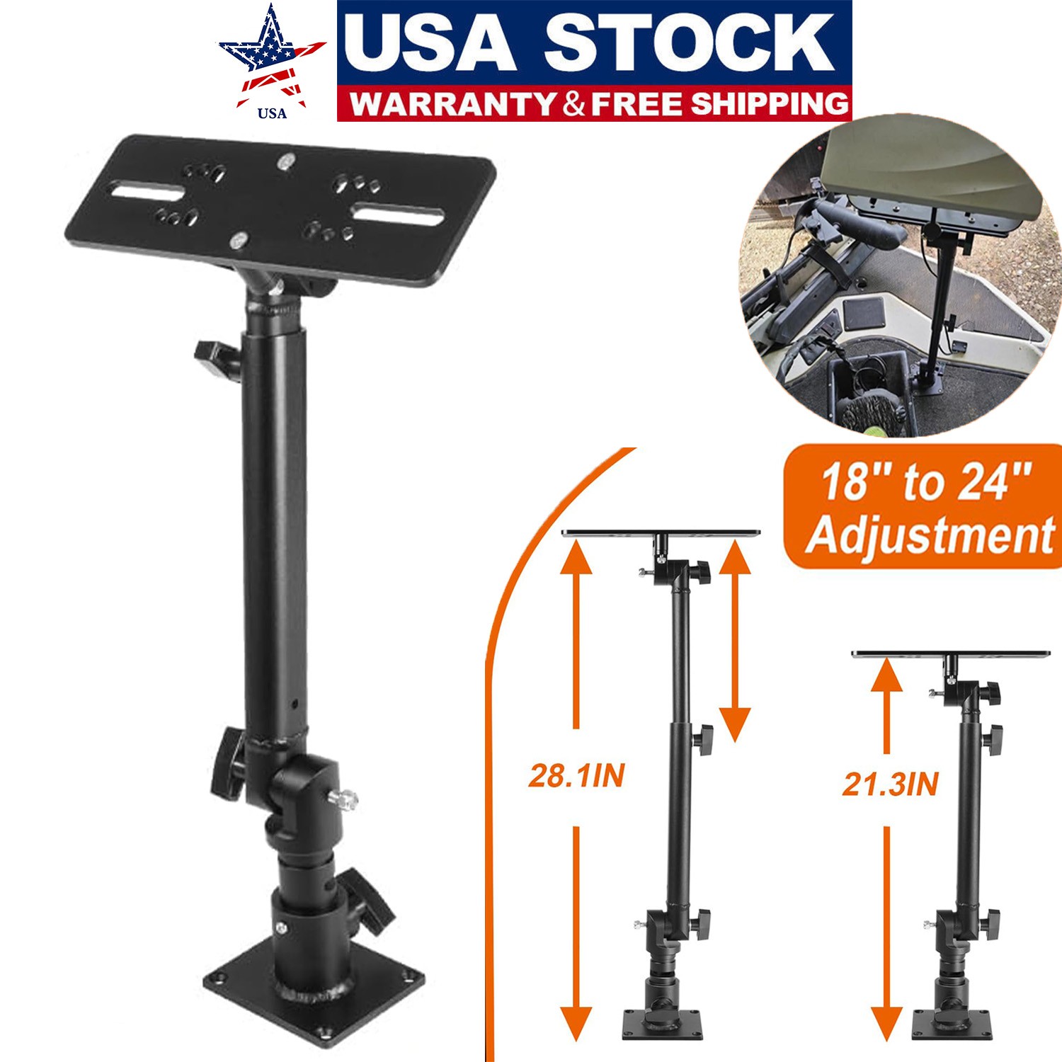 Marine Electronic Mount Fish Finder Bracket Anodized Aluminum 350° Swivel 18-24"